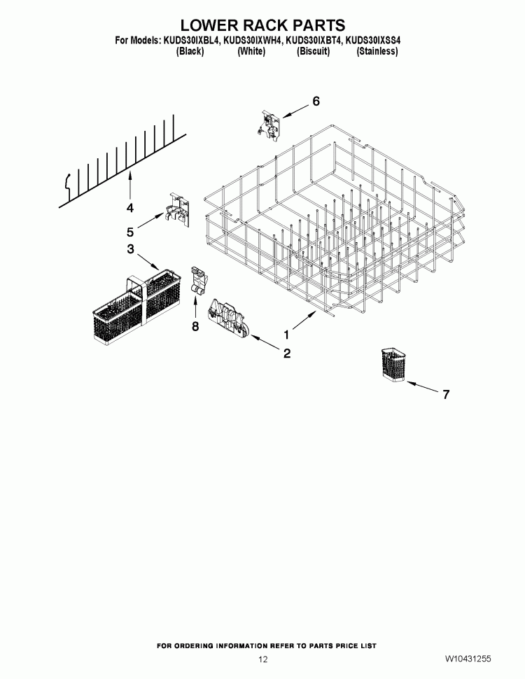 LOWER RACK PARTS Diagram and Parts List for KUDS30IXBT4  KitchenAid Dishwasher