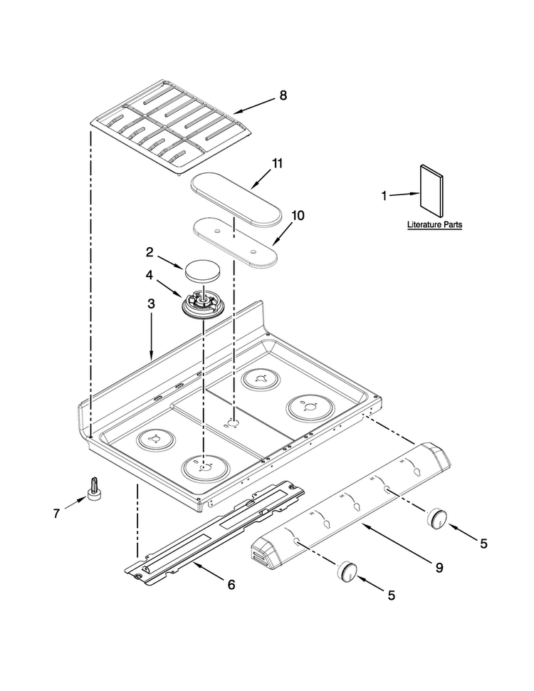 Cooktop Parts Diagram and Parts List for WGG755S0BE01  Whirlpool Range