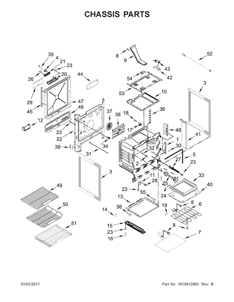 Chassis Parts Diagram and Parts List for KSDG950ESS1  KitchenAid Range