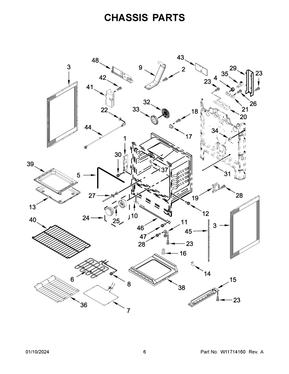 Chassis Parts Diagram and Parts List for YWFE975H0HV5  Whirlpool Range