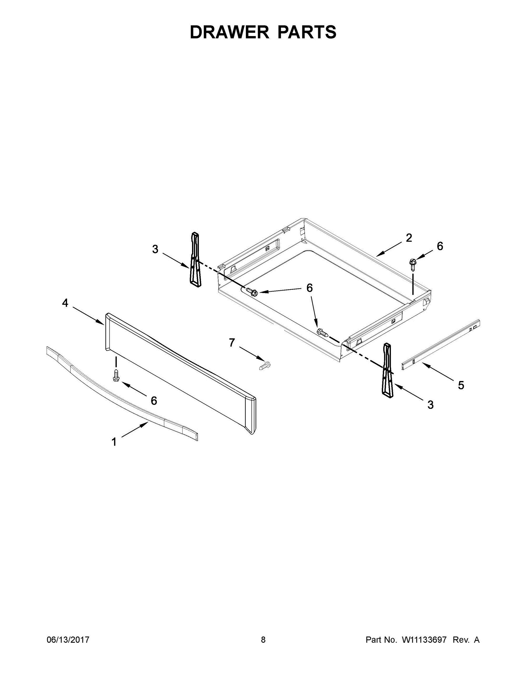 05 - DRAWER PARTS Diagram and Parts List for WEE745H0FE1  Whirlpool Range
