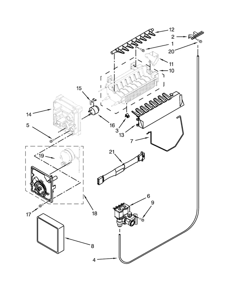Icemaker Parts Diagram and Parts List for 7WRS25FDBF00  Whirlpool Refrigerator