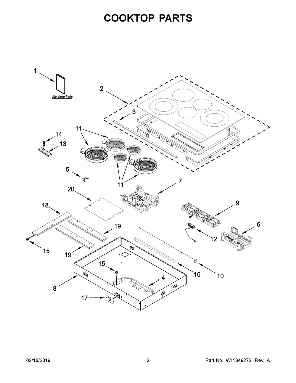 Cooktop Parts Diagram and Parts List for KCES950HBL01  Whirlpool Cooktop