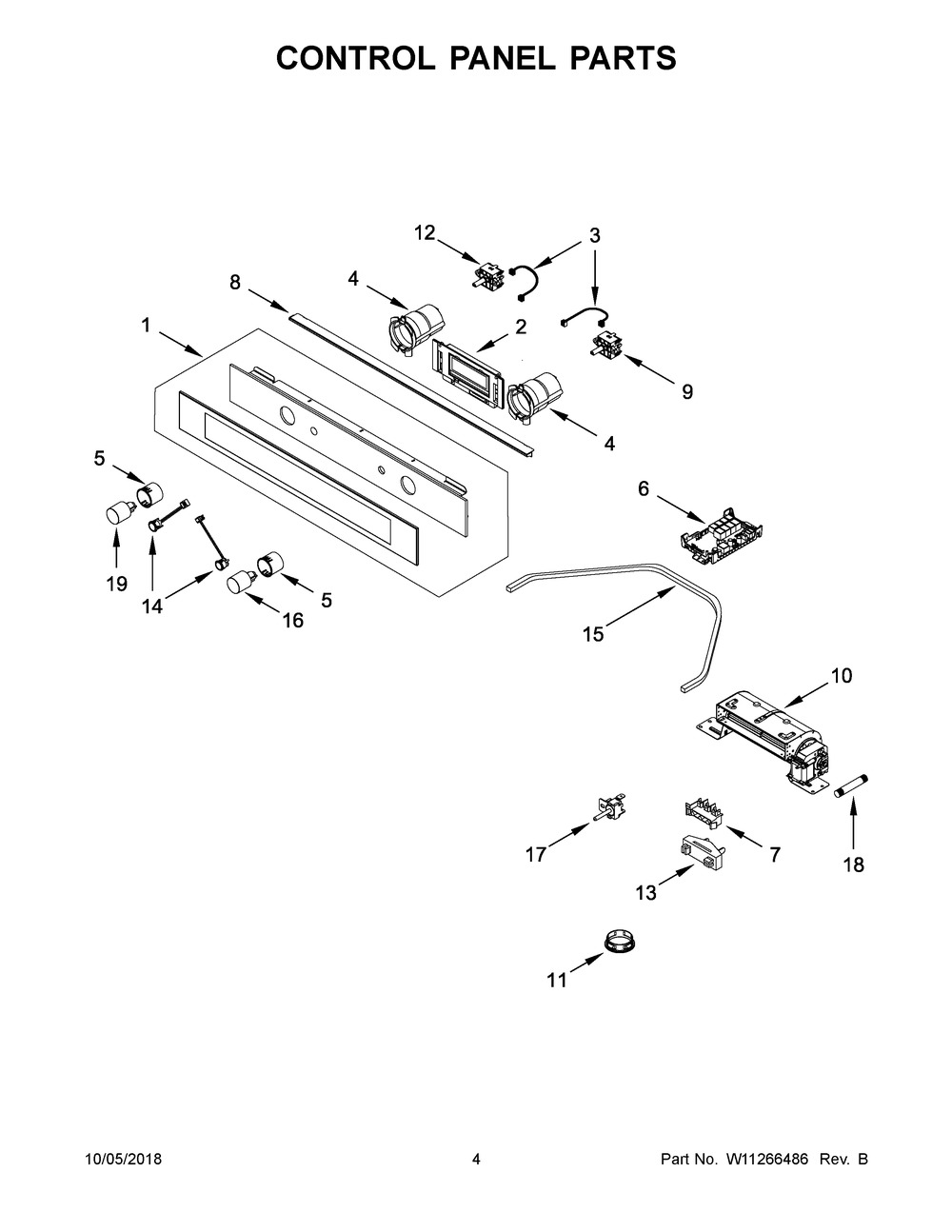 Control Panel Parts Diagram and Parts List for WOS52EM4AS3  Whirlpool Wall Oven