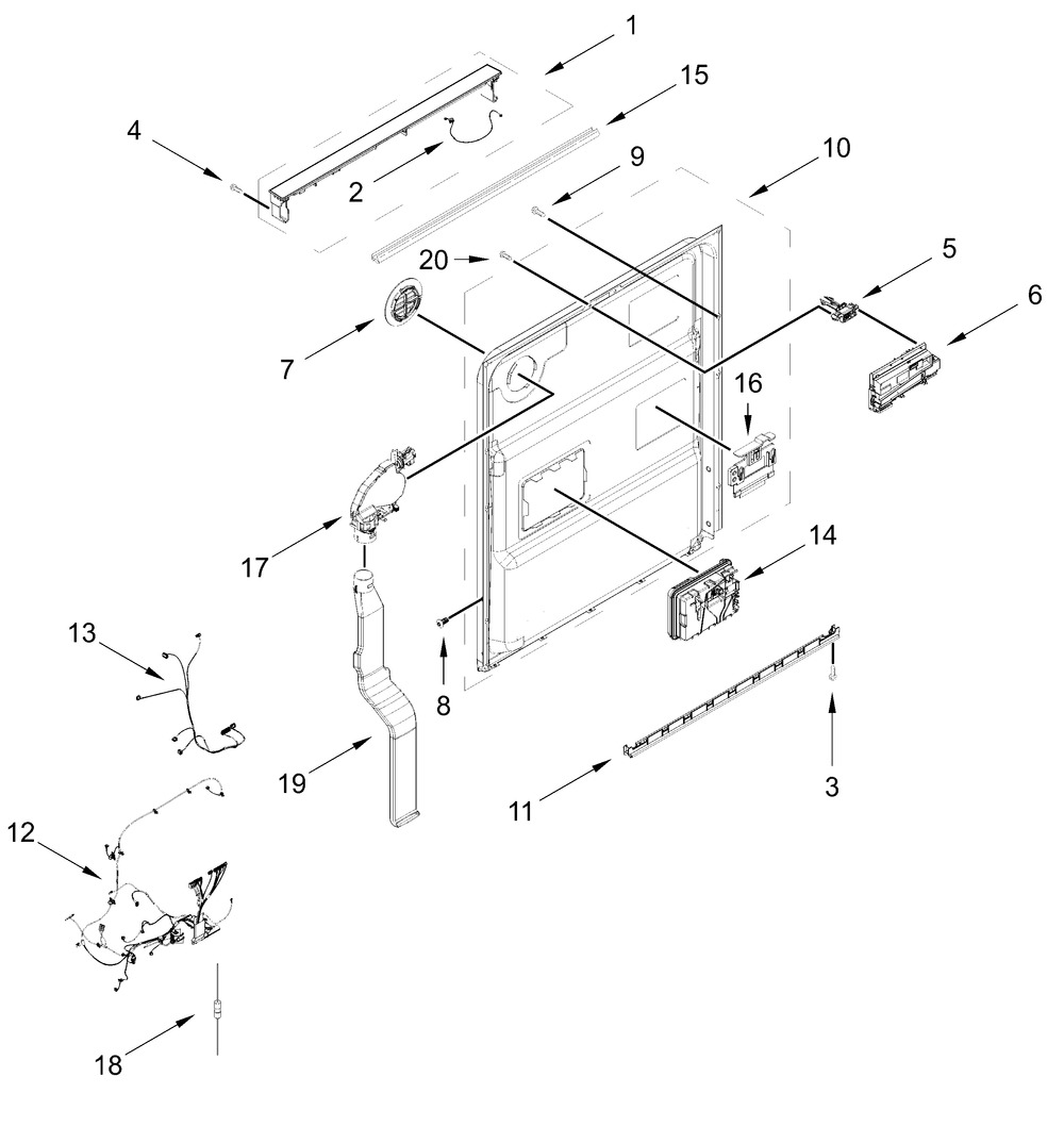 Control Panel And Inner Door Parts Diagram and Parts List for JDTS3924SL0  Whirlpool Dishwasher