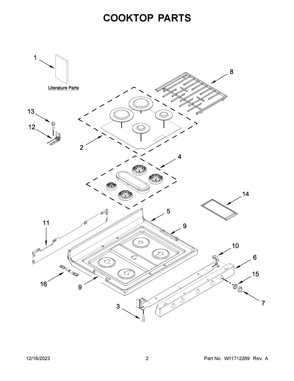 Cooktop Parts Diagram and Parts List for WFG975H0HV6  Whirlpool Range