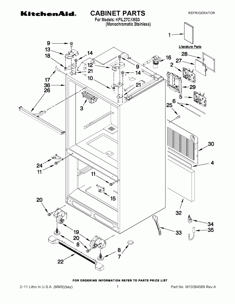 CABINET PARTS Diagram and Parts List for KFIL27CXMS3  KitchenAid Refrigerator