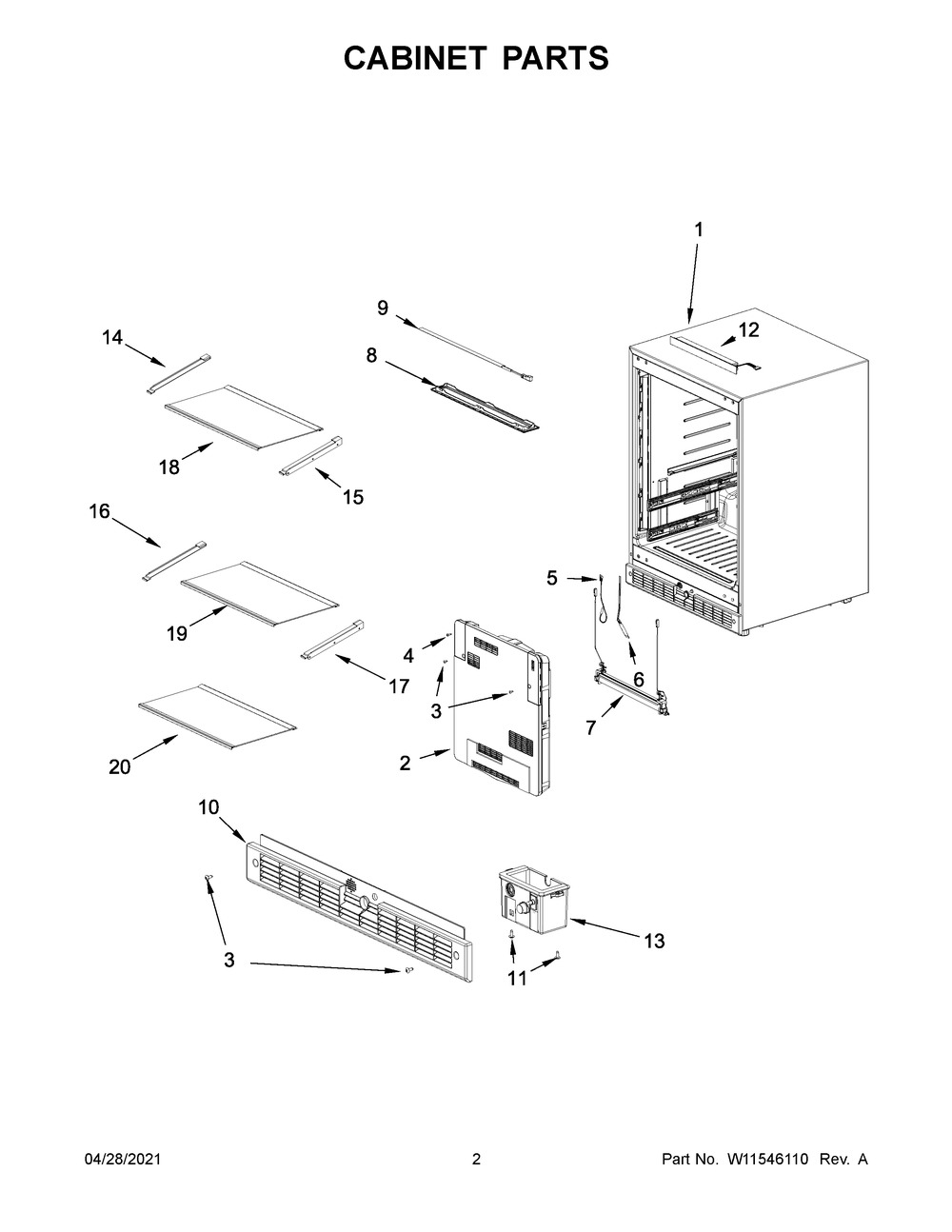 Cabinet Parts Diagram and Parts List for KURL114KSB00  Whirlpool Wine and Beverage Cooler