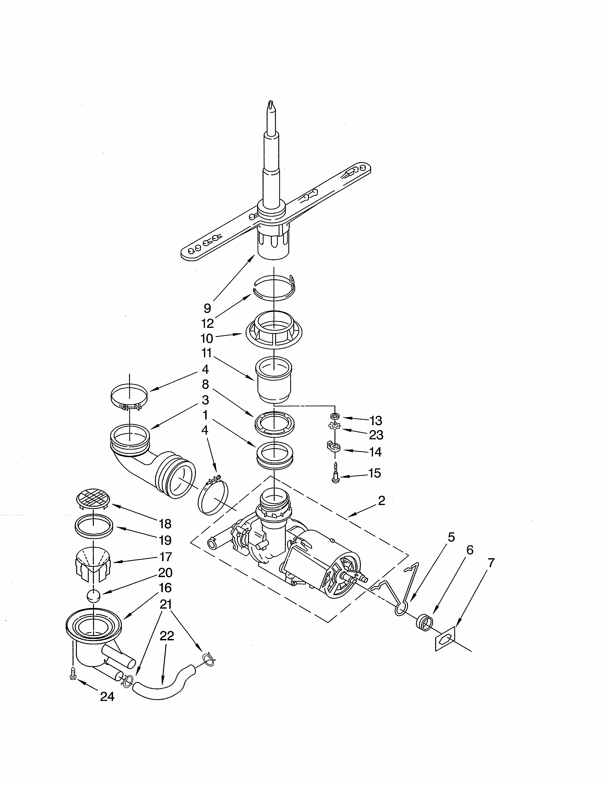 Pump & Spray Arm Diagram and Parts List for SUD4000HQ1  Whirlpool Dishwasher