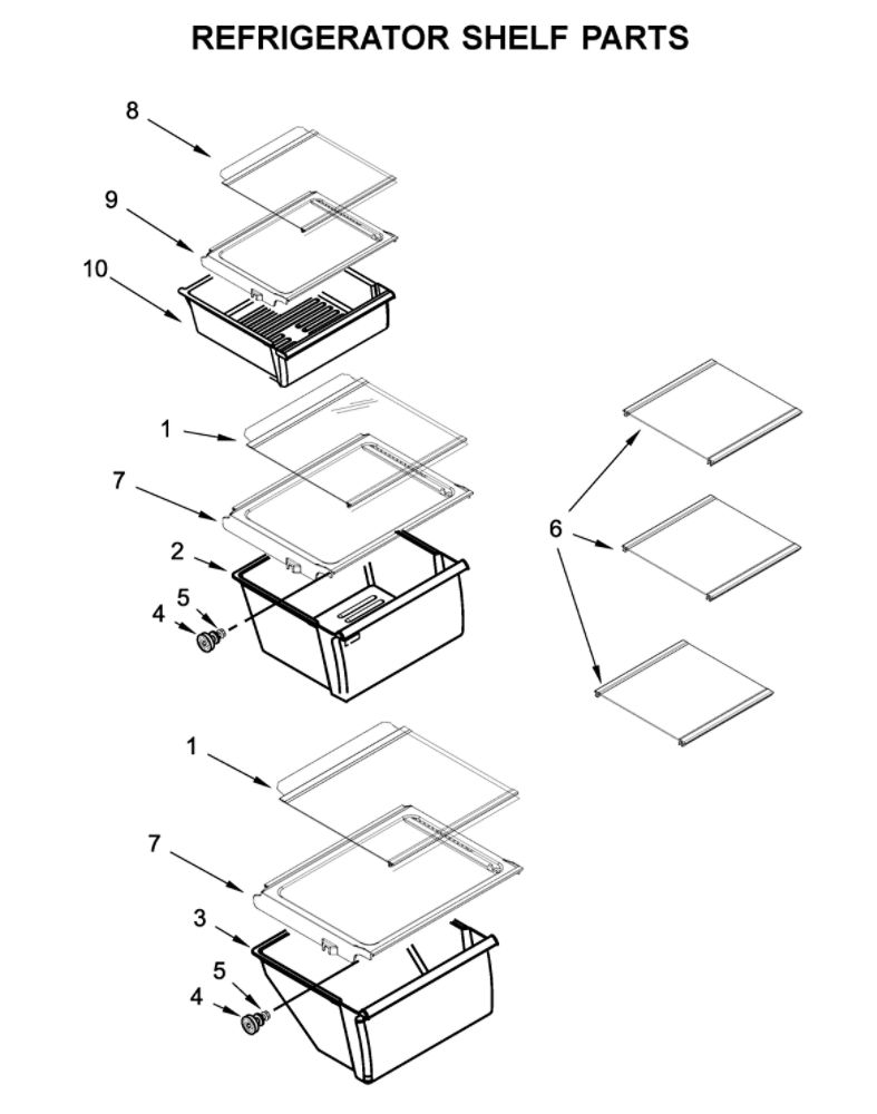 Refrigerator Shelf Parts Diagram and Parts List for 10651752711  Kenmore Refrigerator