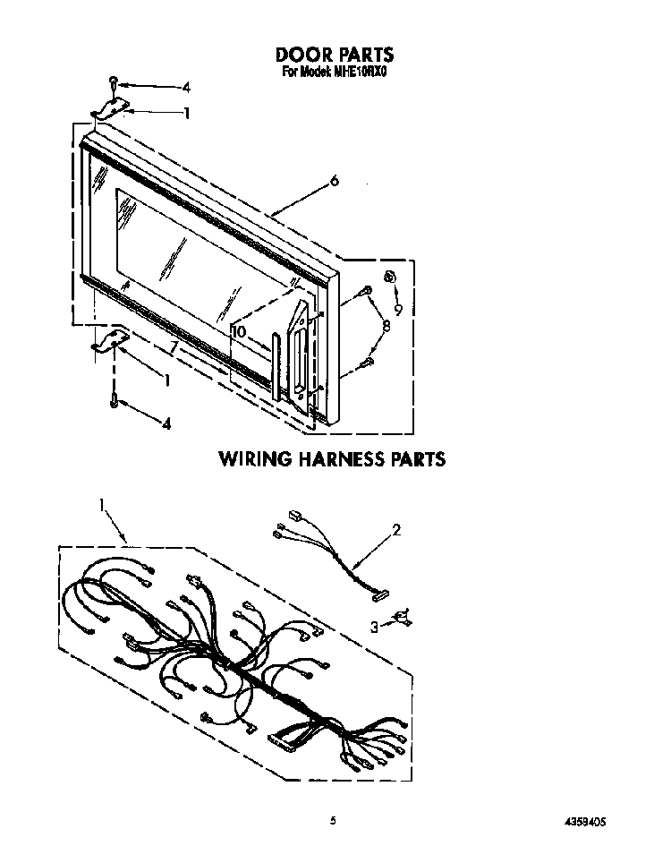 Door Diagram and Parts List for MHE10RX0  Roper Microwave