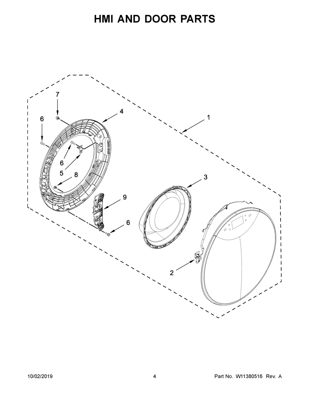Hmi And Door Parts Diagram and Parts List for WFW9620HBK1  Whirlpool Washer