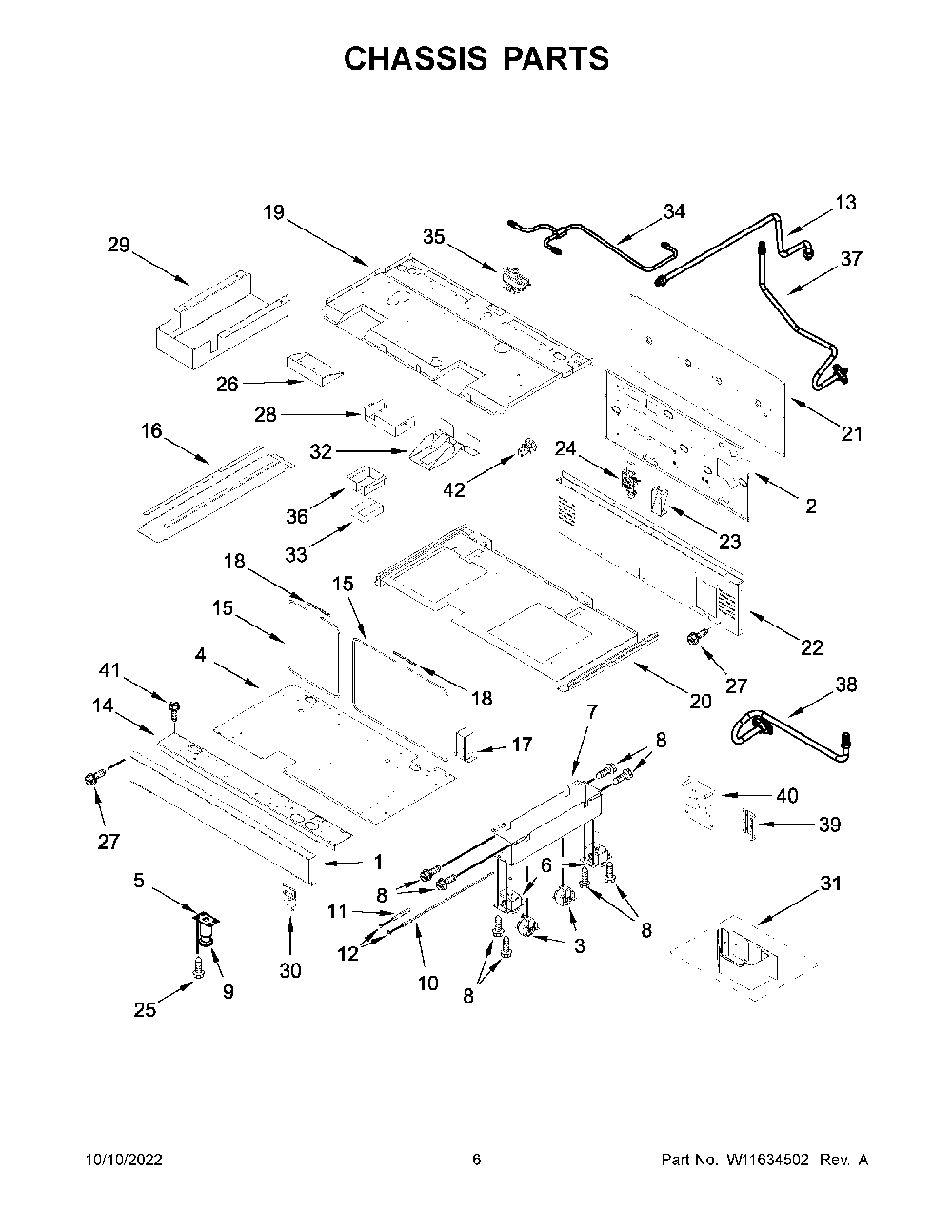 Chassis Parts Diagram and Parts List for KFGC558JBK05  KitchenAid Range