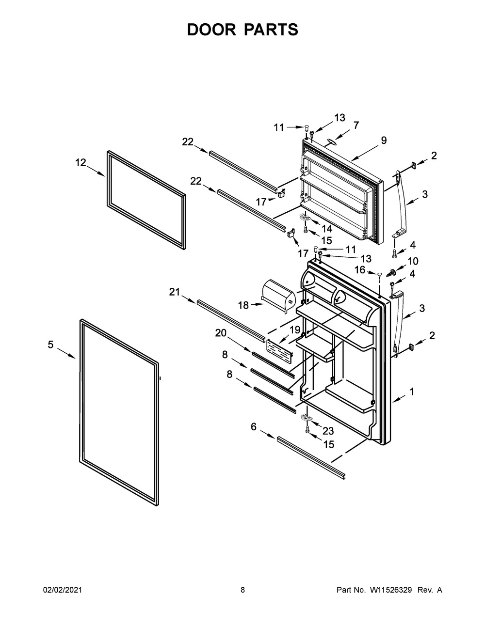 Door Parts Diagram and Parts List for WRT318FMDW06  Whirlpool Refrigerator