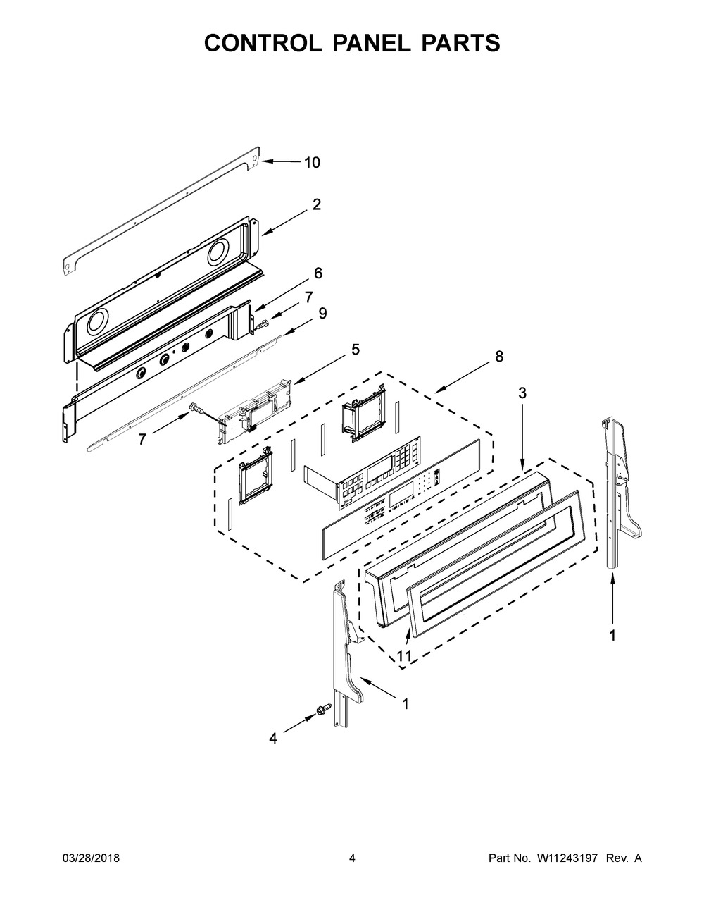 Control Panel Parts Diagram and Parts List for YKFID500ESS2  Whirlpool Range