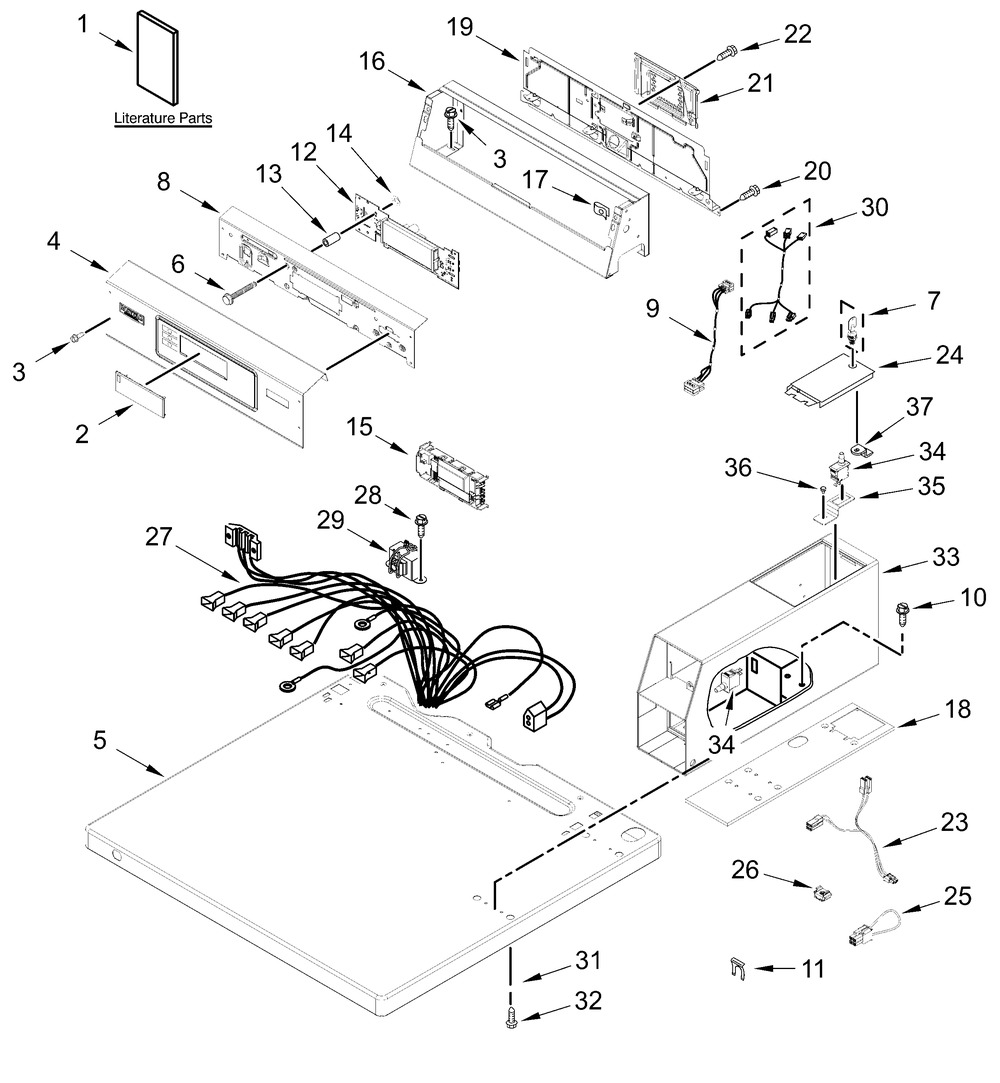 Top And Console Parts Diagram and Parts List for MDE20PDFGW0  Whirlpool Dryer
