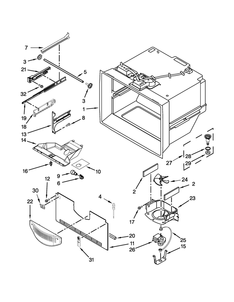 Freezer Liner Parts Diagram and Parts List for KRBX102EWH00  KitchenAid Refrigerator