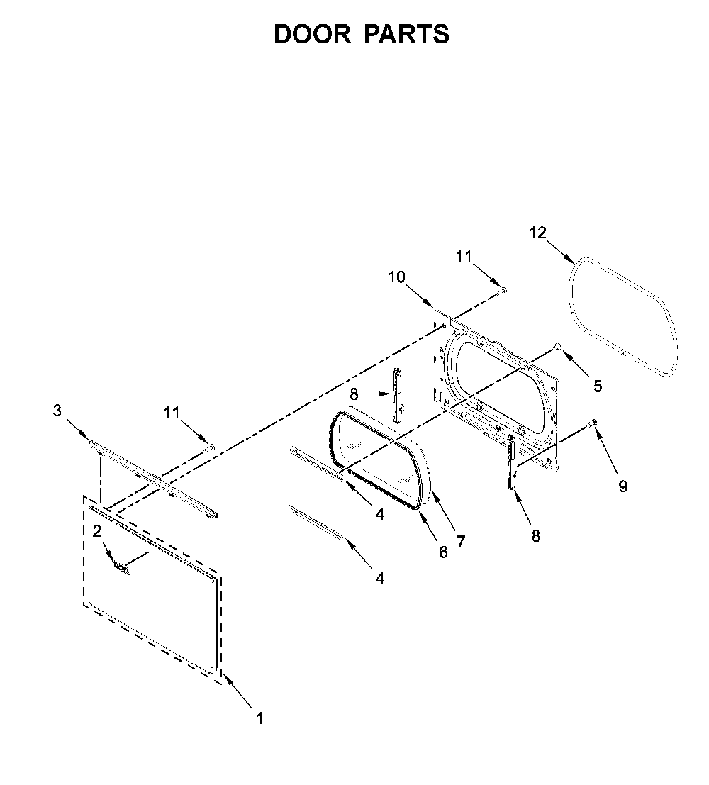 Door parts Diagram and Parts List for YWED7120HC0  Whirlpool Dryer