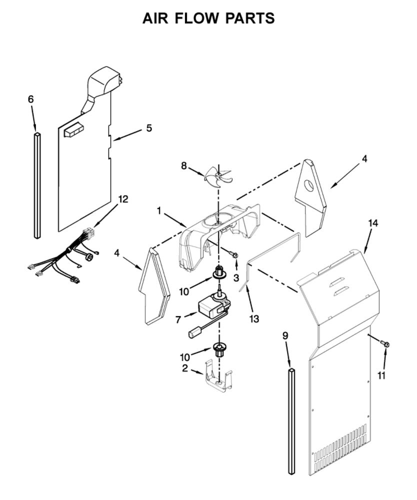 Air Flow Parts Diagram and Parts List for WRS312SNHM00  Whirlpool Refrigerator