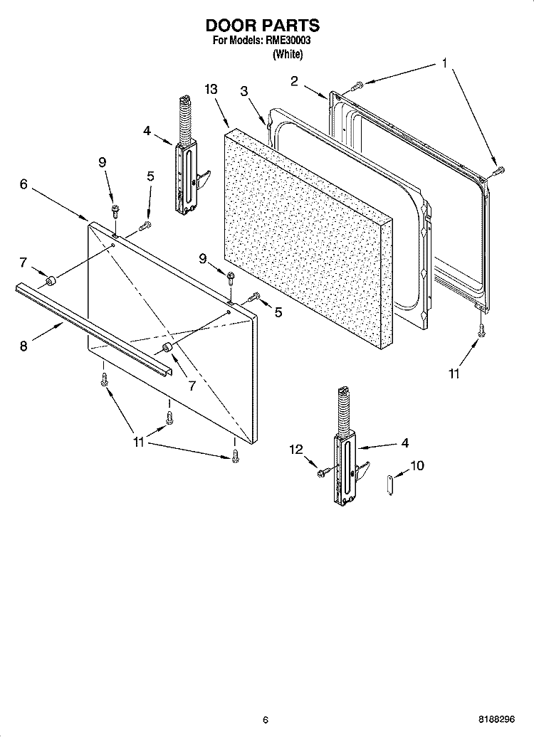 DOOR PARTS, OPTIONAL PARTS Diagram and Parts List for RME30003  Roper Range