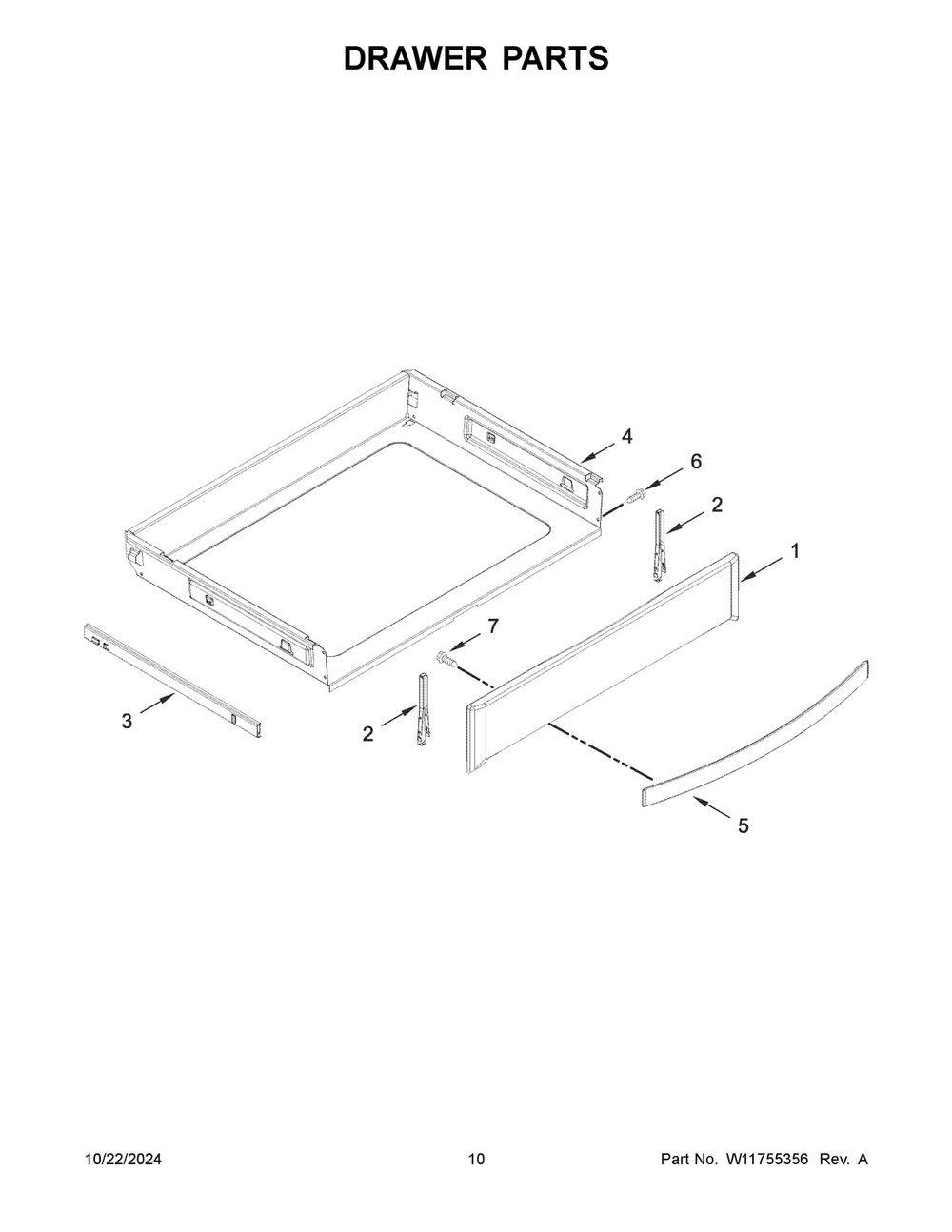 06 - Drawer Parts Diagram and Parts List for WEG750H0HV7  Whirlpool Range