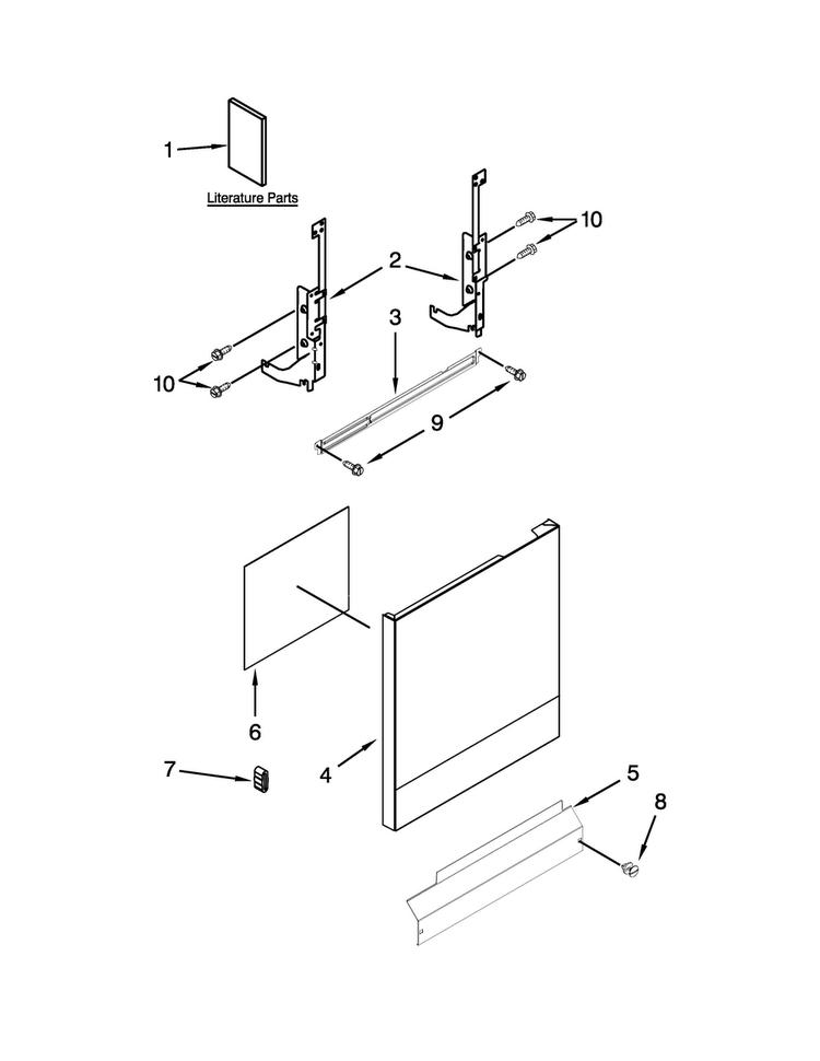 Door And Panel Parts Diagram and Parts List for WDF310PLAT5  Whirlpool Dishwasher