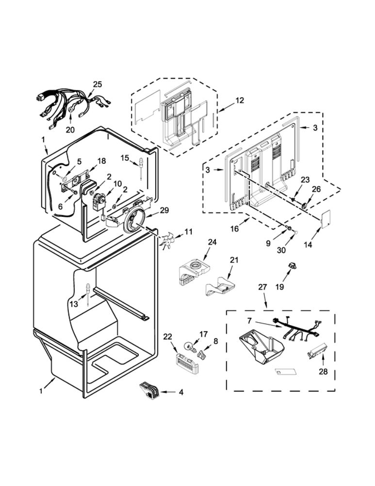 Liner Parts Diagram and Parts List for WRT318FMDW01  Whirlpool Refrigerator