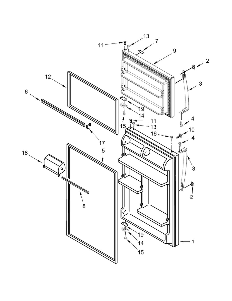 Door Parts Diagram and Parts List for WRT134TFDB00  Whirlpool Refrigerator