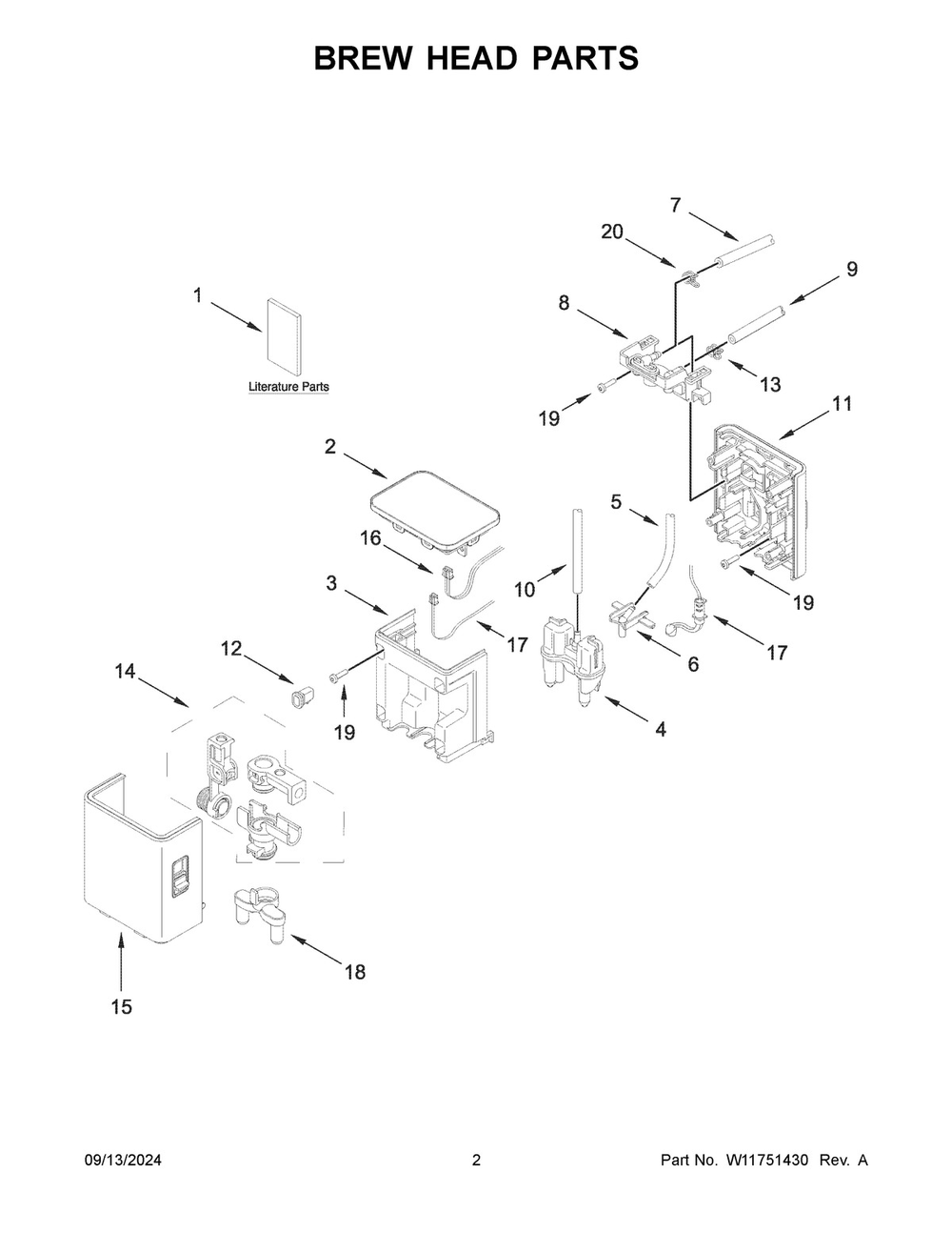 02 - Brew Head Parts Diagram and Parts List for KES8558PL0  Whirlpool Espresso Machine