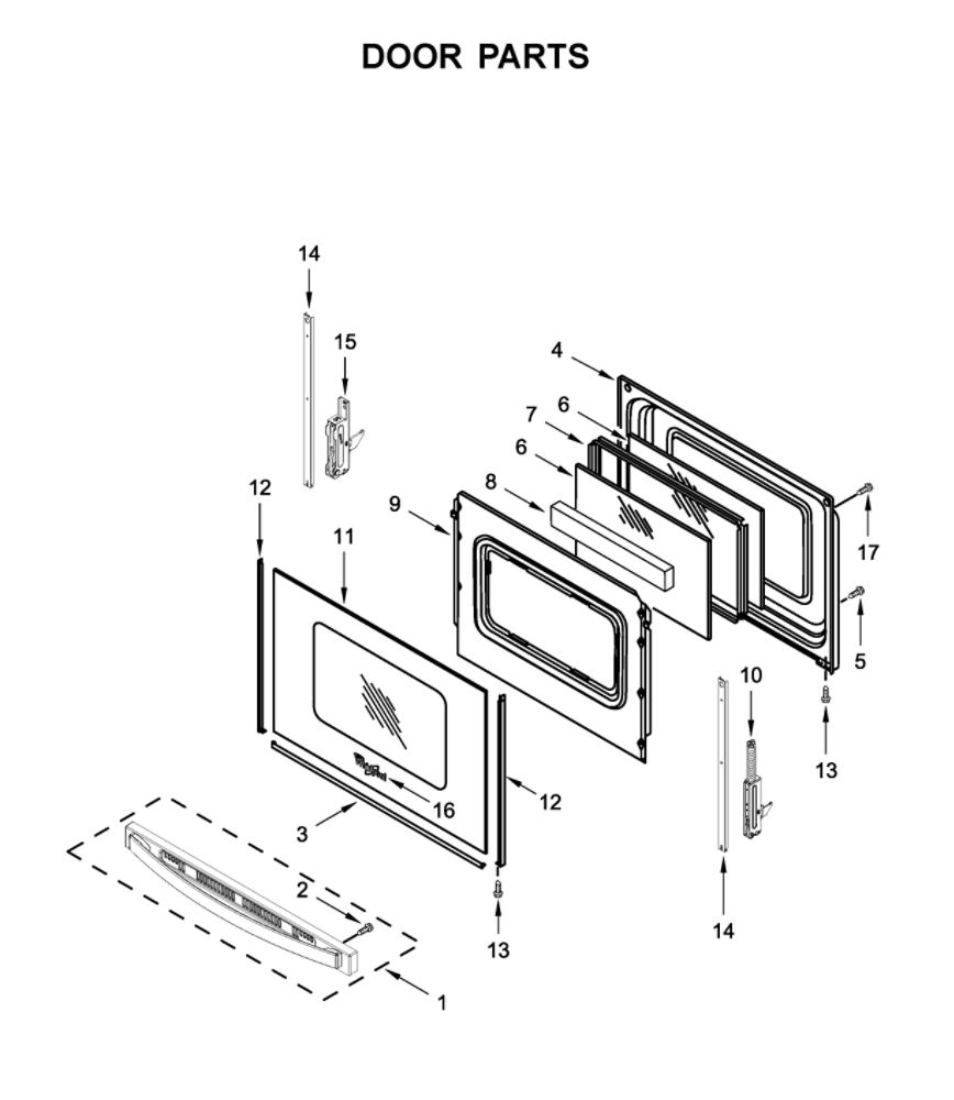 Door Parts Diagram and Parts List for WFG535S0JZ1  Whirlpool Range