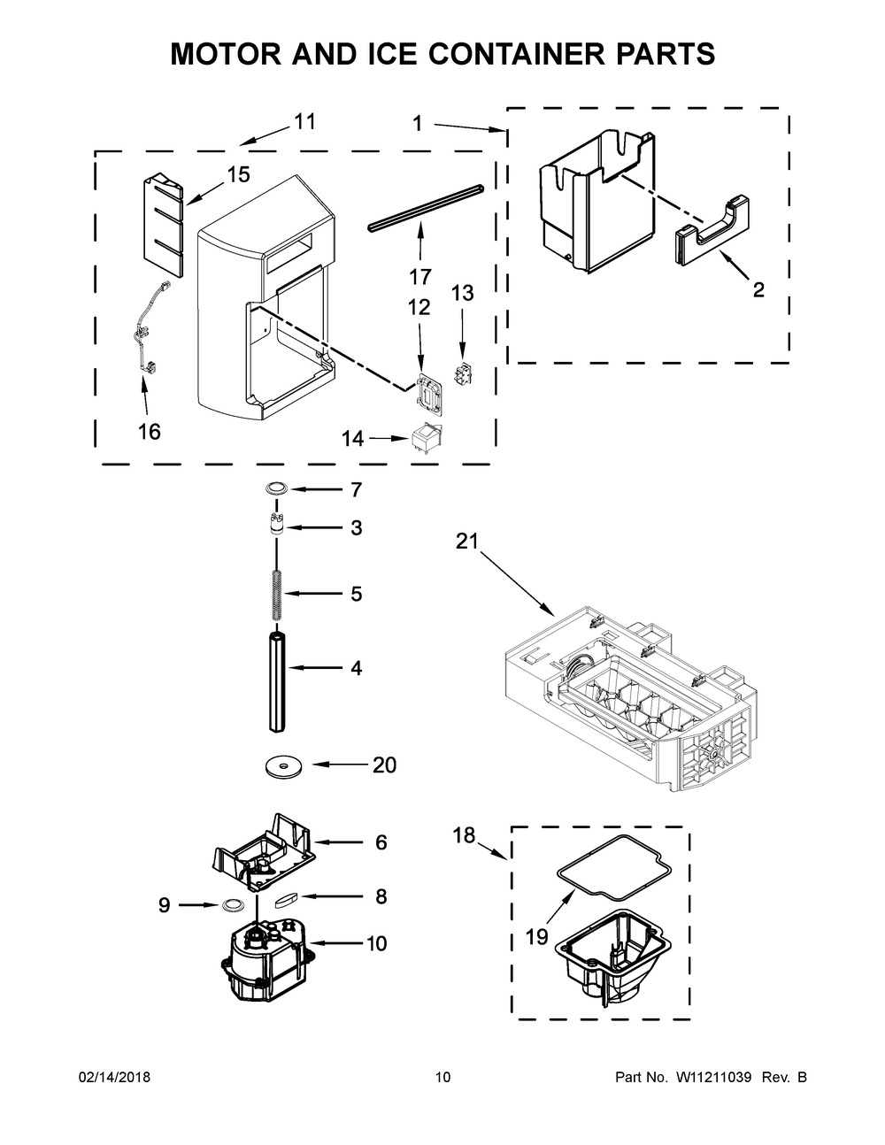 Motor And Ice Container Parts Diagram and Parts List for WRS571CIHV00  Whirlpool Refrigerator