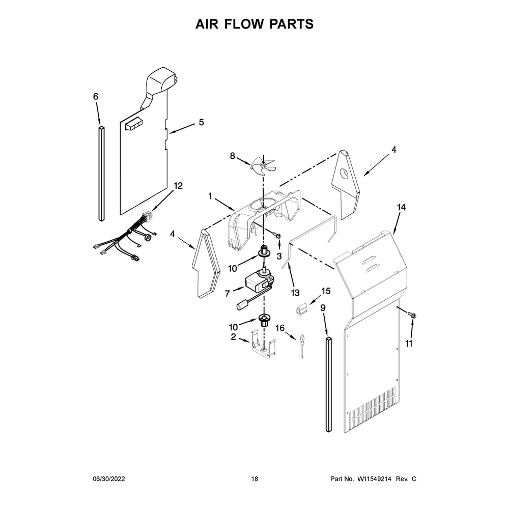 Air Flow Parts Diagram and Parts List for WRS321SDHW08  Whirlpool Refrigerator