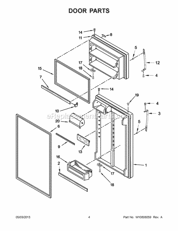 Door Parts Diagram and Parts List for WRT311FZBM00  Whirlpool Refrigerator