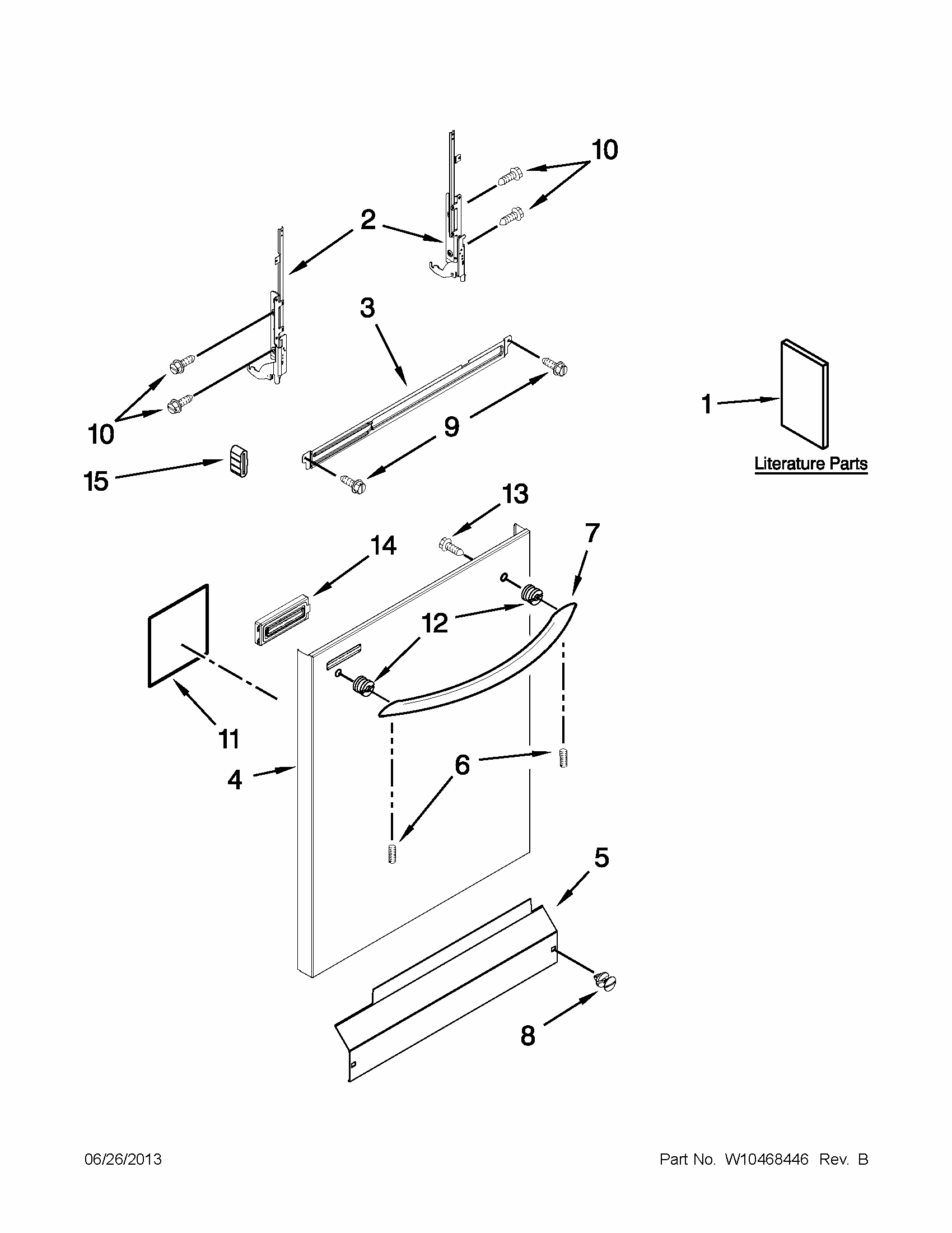 Door And Panel Parts Diagram and Parts List for 66513272K113  Kenmore Dishwasher