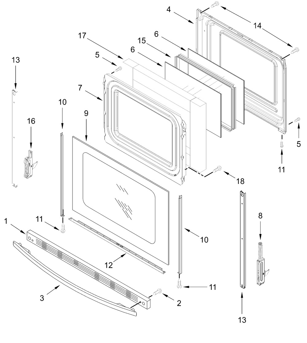 Door Parts Diagram and Parts List for CREW3874RW0  Whirlpool Range
