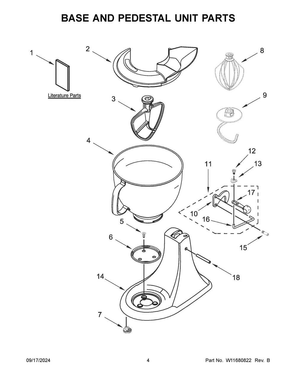 03 - Base And Pedestal Unit Parts Diagram and Parts List for KSM150PSTGR5  Whirlpool Mixer
