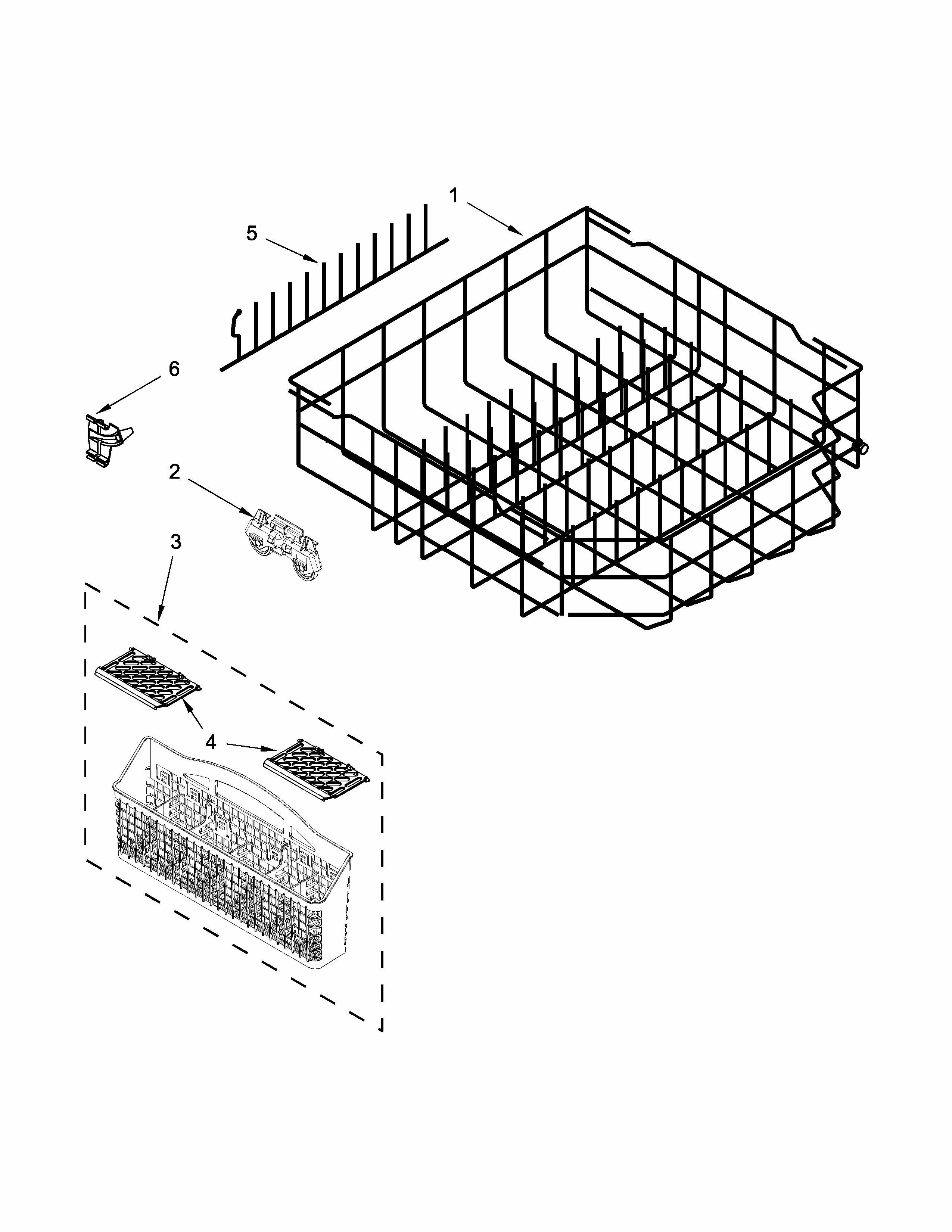 Lower Rack Parts Diagram and Parts List for 66513499N412  Kenmore Dishwasher