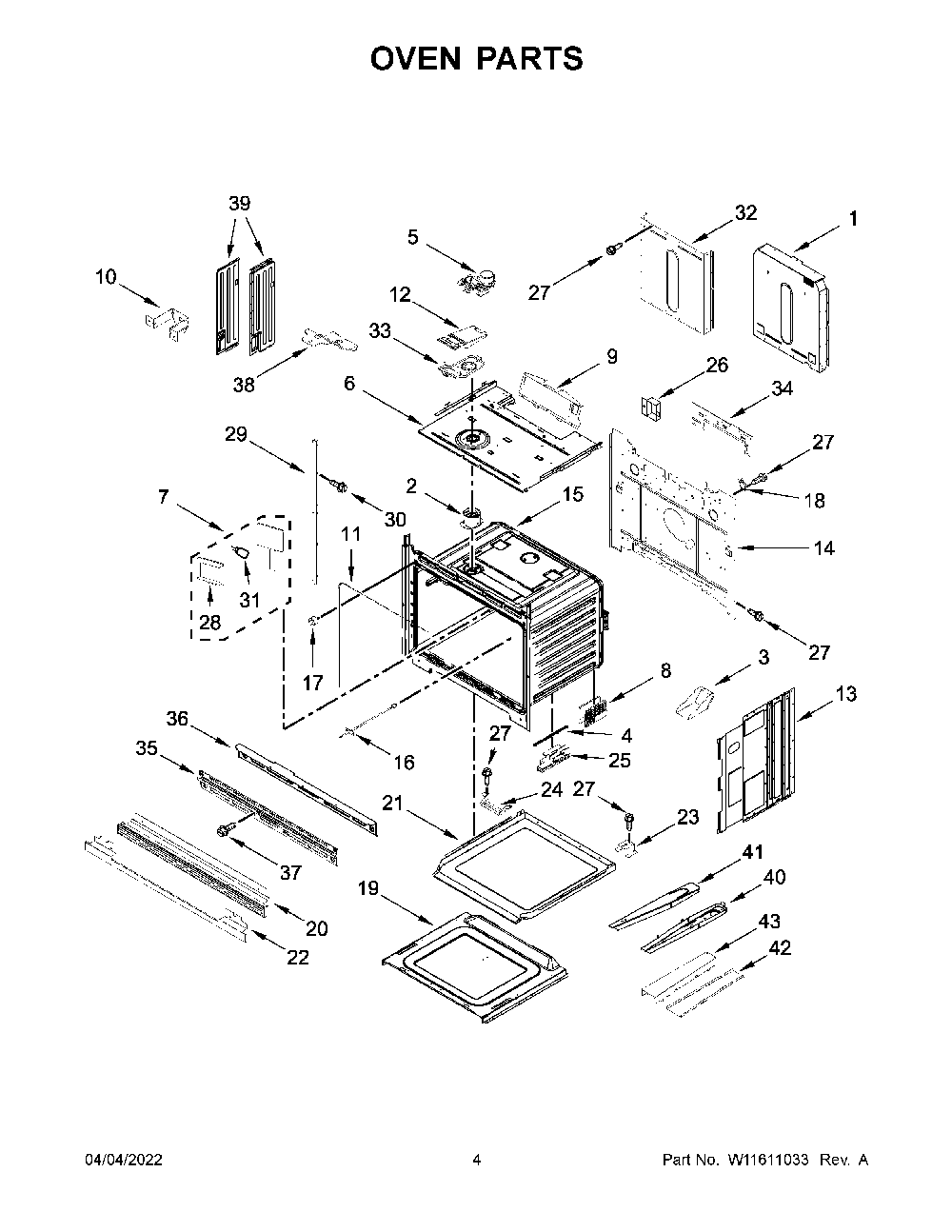 Oven Parts Diagram and Parts List for KODE500EWH20  KitchenAid Wall Oven