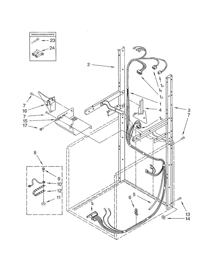Dryer Support/washer Harness Diagram and Parts List for 110C92962200  Kenmore Washer Dryer Combo