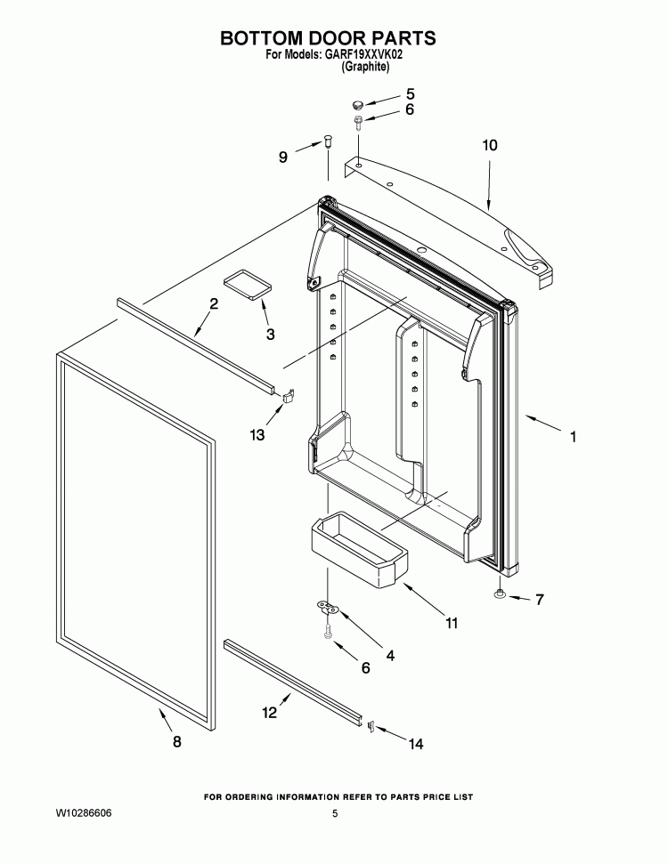 BOTTOM DOOR PARTS Diagram and Parts List for GARF19XXVK02  Whirlpool Refrigerator
