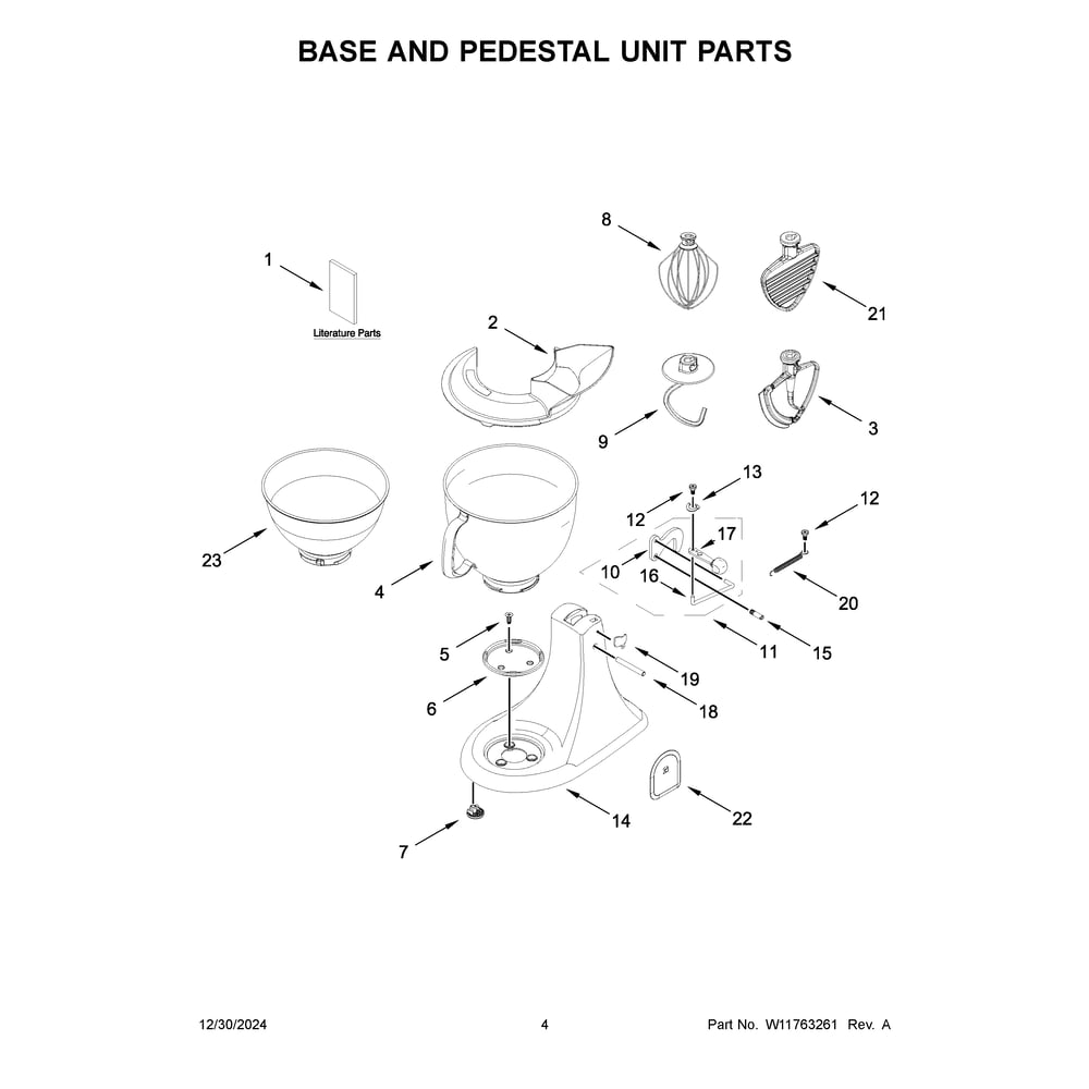 Base And Pedestal Unit Parts 2 Diagram and Parts List for 5KSM195PSRBT5  KitchenAid Mixer