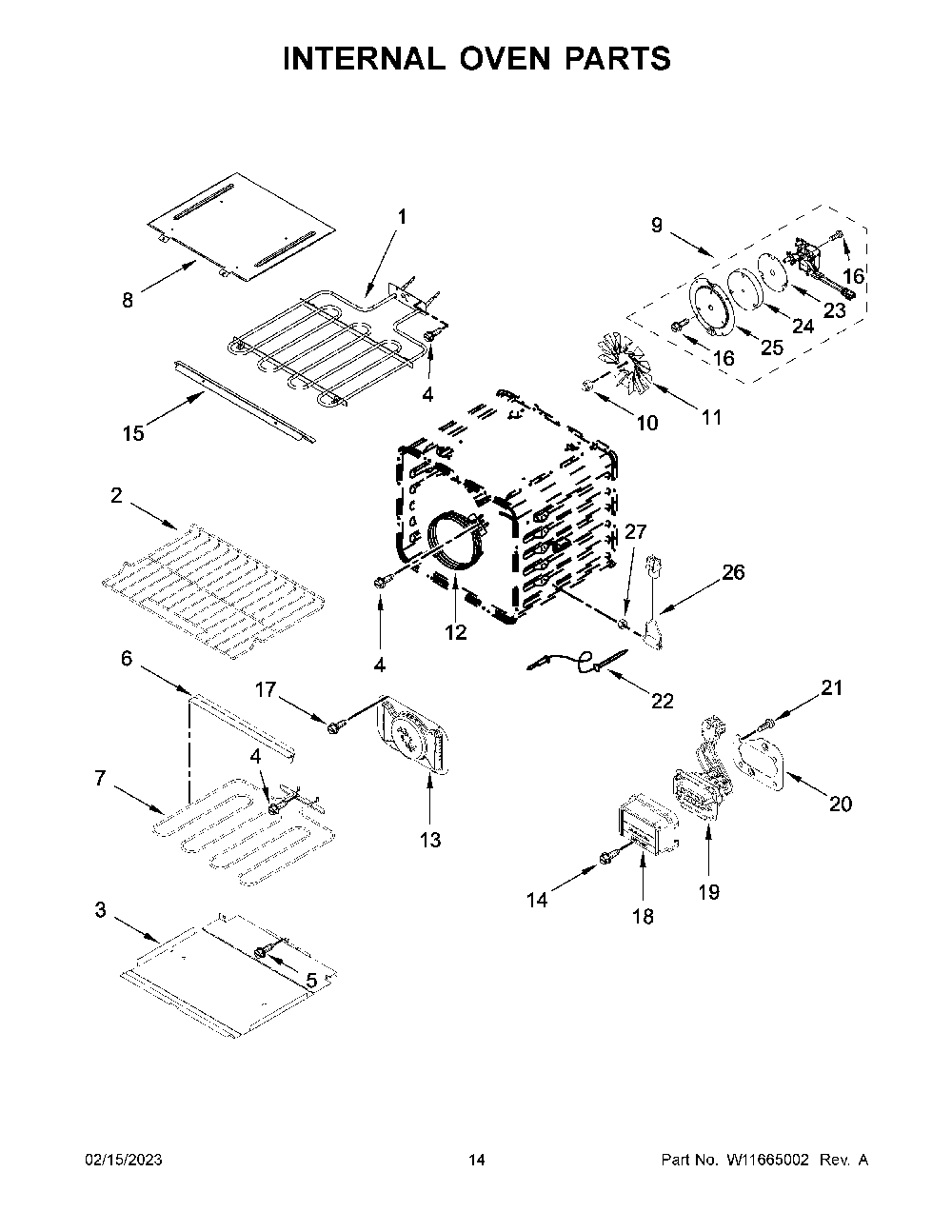 Internal Oven Parts Diagram and Parts List for KOCE900HBS22  KitchenAid Microwave Oven Combo