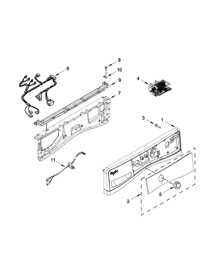 Control Panel Parts Diagram and Parts List for WFW8640BC1  Whirlpool Washer