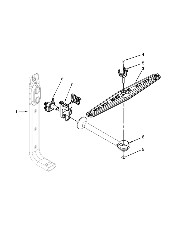 Upper Wash And Rinse Parts Diagram and Parts List for DU1015XTXT2  Whirlpool Dishwasher