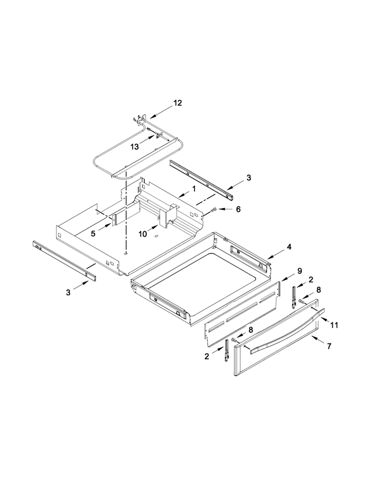 Drawer Parts Diagram and Parts List for KGRS306BSS1  KitchenAid Range