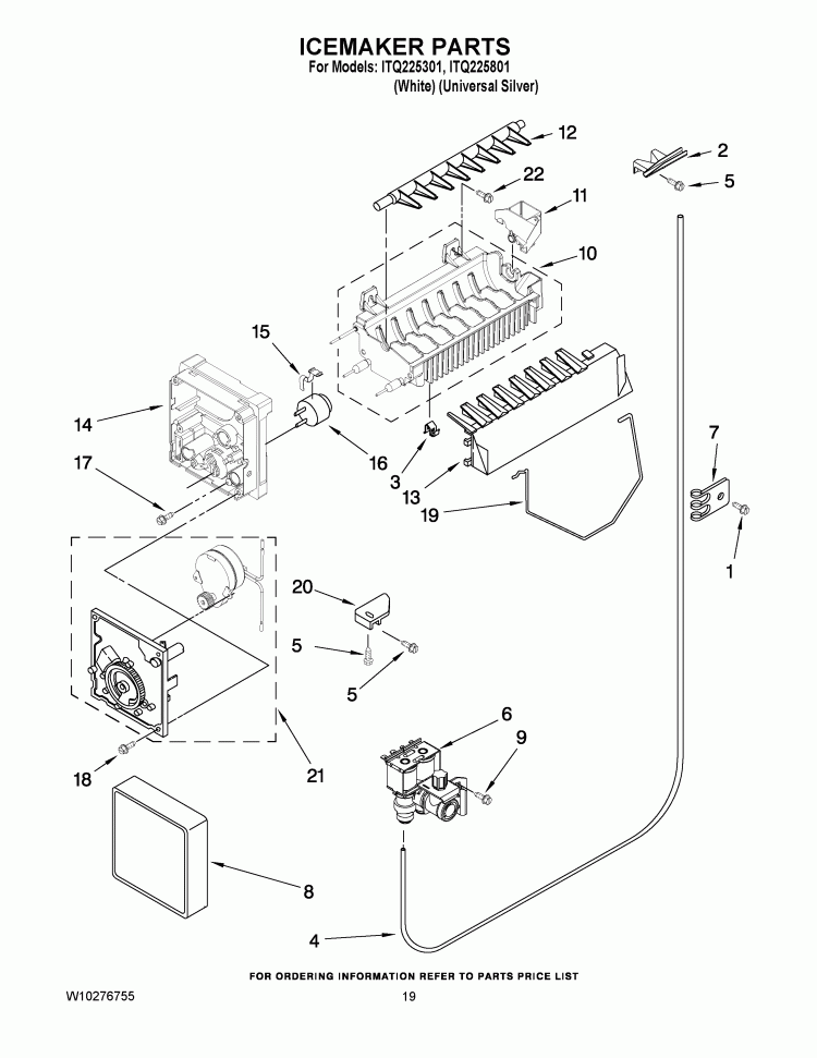ICEMAKER PARTS Diagram and Parts List for ITQ225301  Inglis Refrigerator