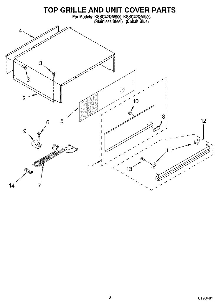 TOP GRILLE AND UNIT COVER PARTS Diagram and Parts List for KSSC42QMS00  KitchenAid Refrigerator