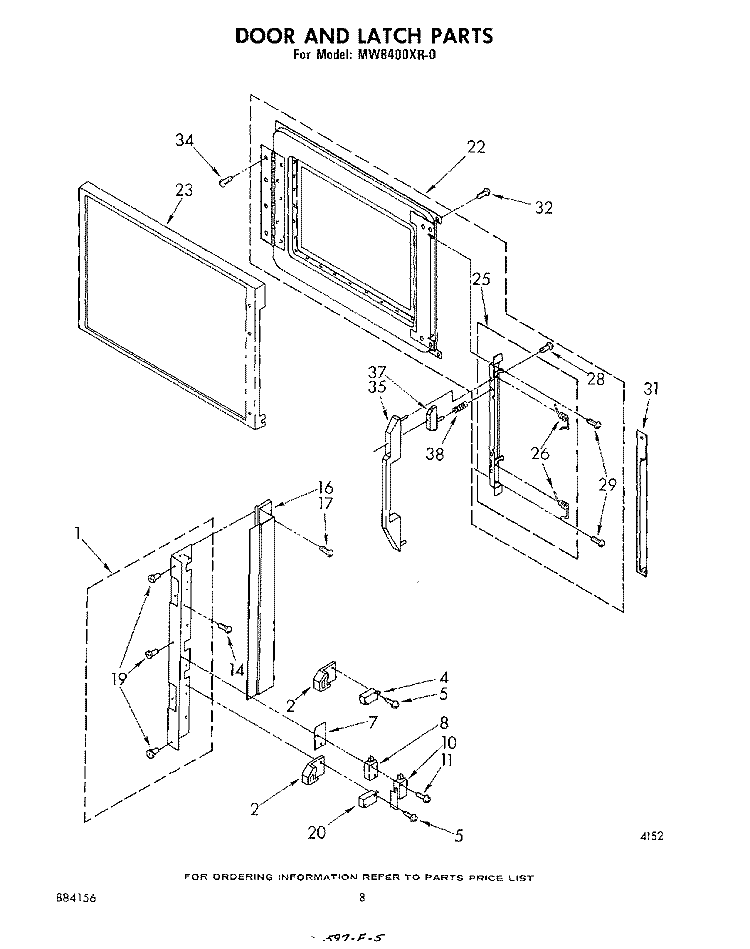 DOOR AND LATCH Diagram and Parts List for MW8400XR0  Whirlpool Microwave