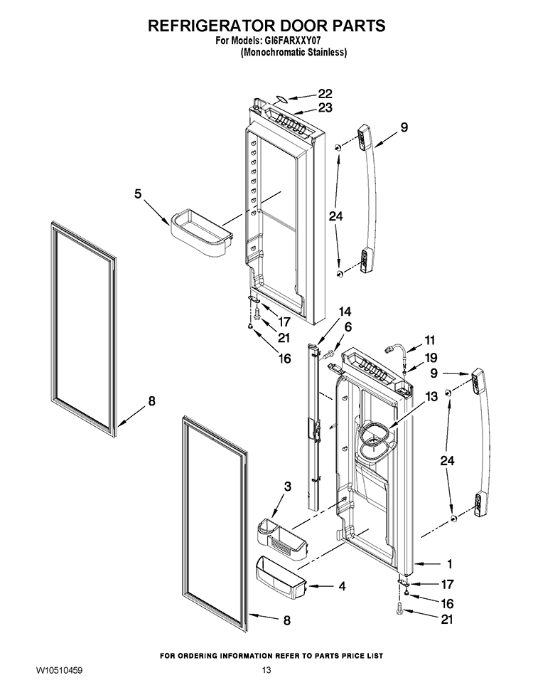 REFRIGERATOR DOOR PARTS Diagram and Parts List for GI6FARXXY07  Whirlpool Refrigerator
