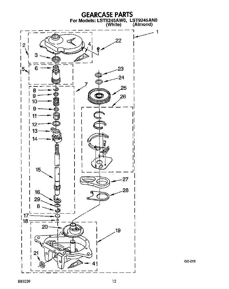 GEARCASE Diagram and Parts List for LST9245AN0  Whirlpool Washer